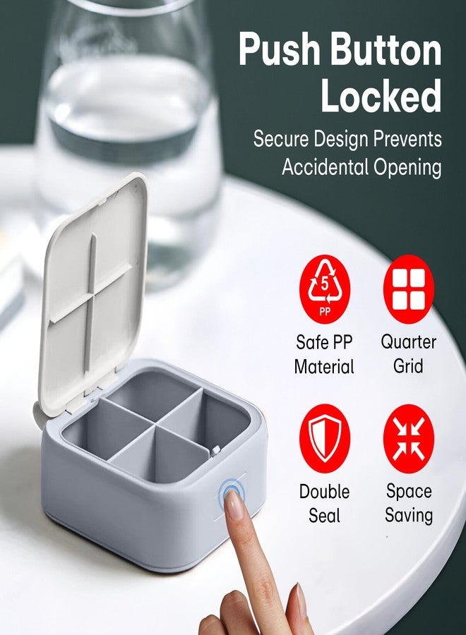 PRIME PICK مجموعة علب تنظيم الأدوية Prime Pick (قطعتان) - علبة أدوية صغيرة الحجم ومريحة بأربعة أقسام، مزودة بقفل بزر ضغط، وختم مزدوج مانع للتسرب، وخفيفة الوزن، مصنوعة من مادة البولي بروبيلين الآمنة، وتناسب الجيوب والحقائب. - Image 5